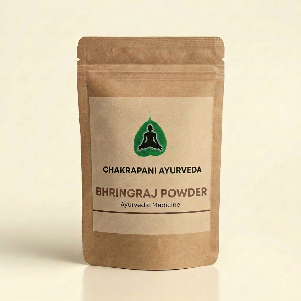 Chakrapani Bhringraj single-herb powder pouch with its product label